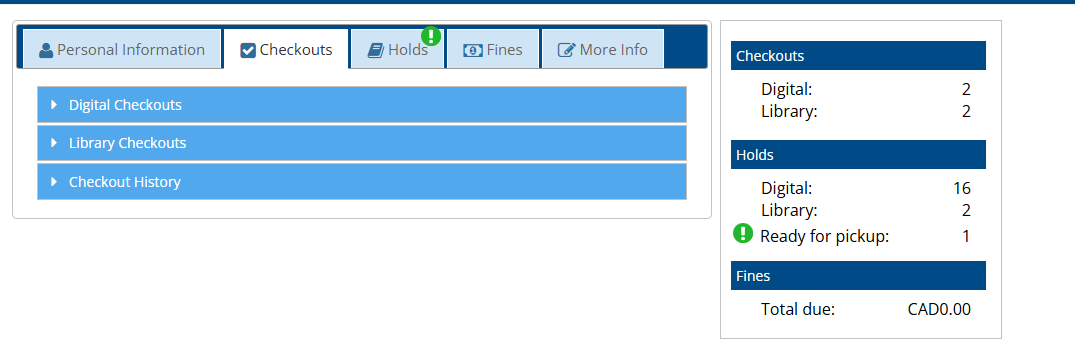 A screenshot of the My Account page on the new catalogue showing the screen layout.